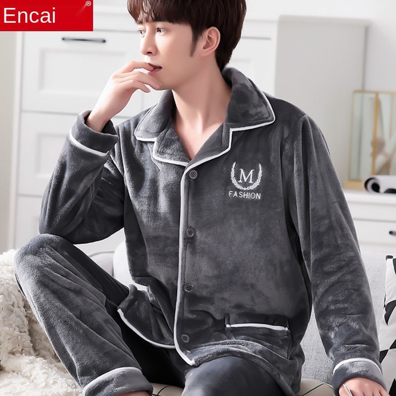 Đồ ngủ nam vải nỉ dày dặn dành cho giới trẻ và trung niên phục vụ tại nhà vào mùa thu đông, ấm áp sang trọng cộng với bộ