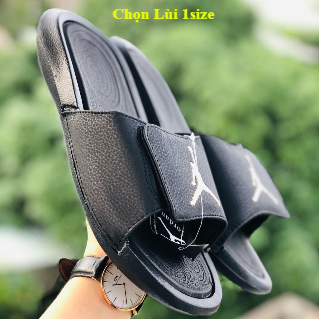 Dép jordan ❤️FREESHIP + LÙI 1 Size+ HỘP❤️ quai ngang nam nữ bóng rổ JD6 màu đen logo vàng, có tem mác
