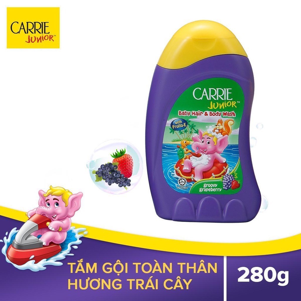 Sữa tắm gội toàn thân Carrie Junior 2 trong 1 hương trái cây chai 280g/700g