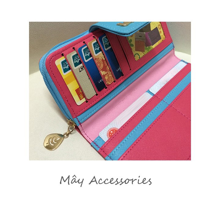 Bóp tiền dài đa năng, đựng thẻ, tiền, điện thoại,... màu xanh dương Mây Accessories