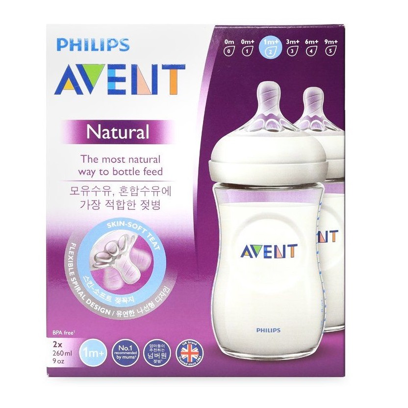 [Mã BMBAU50 giảm 7% đơn 99K] Bình sữa đôi Philips Avent Natural 125ml / 260ml / 330ml bằng nhựa PP, không có BPA