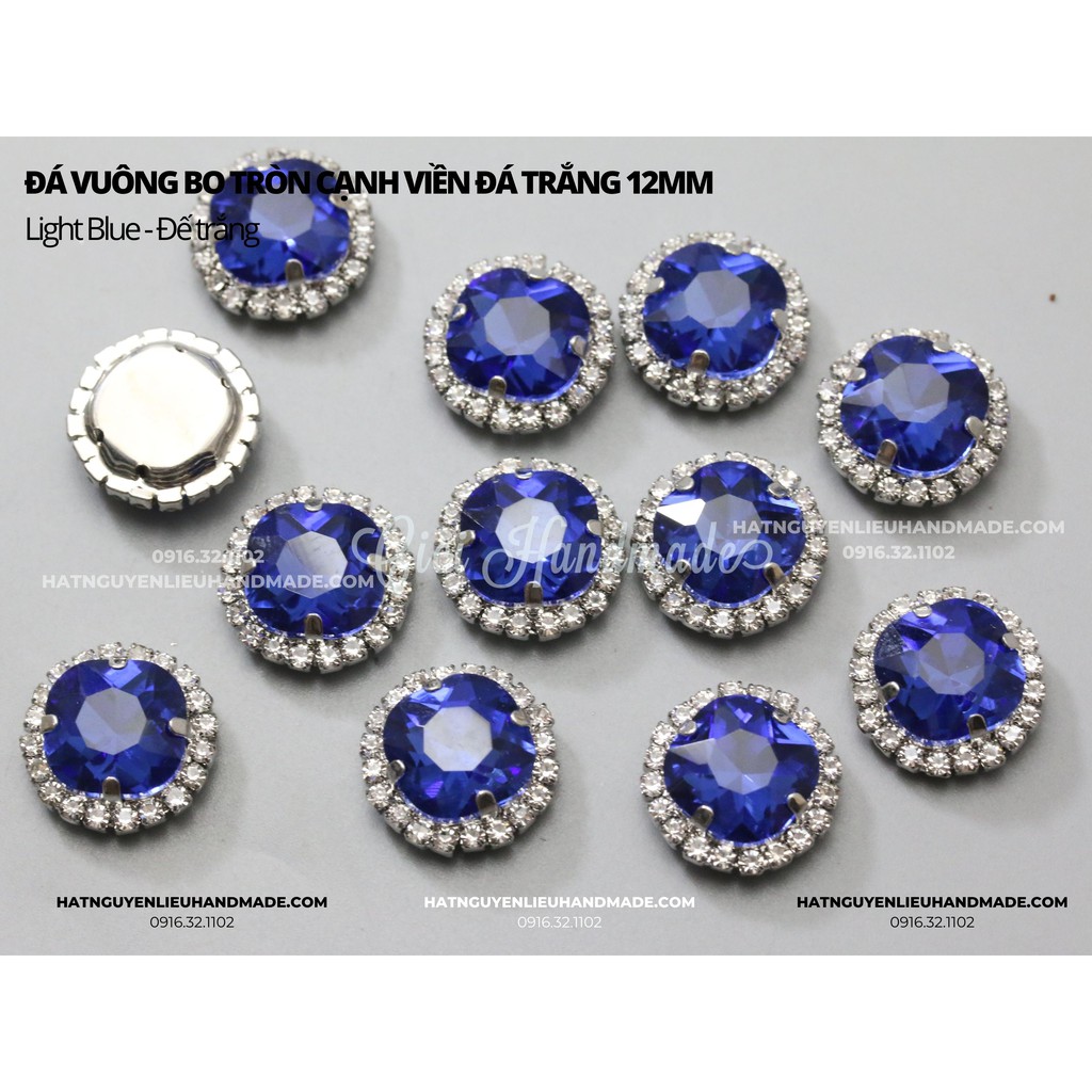 Đá vuông bo tròn cạnh viền đá trắng đế bạc 12mm (1/2) Cici Handmade chuyên hạt đá hạt pha lê hạt cườm hạt trang sức DIY