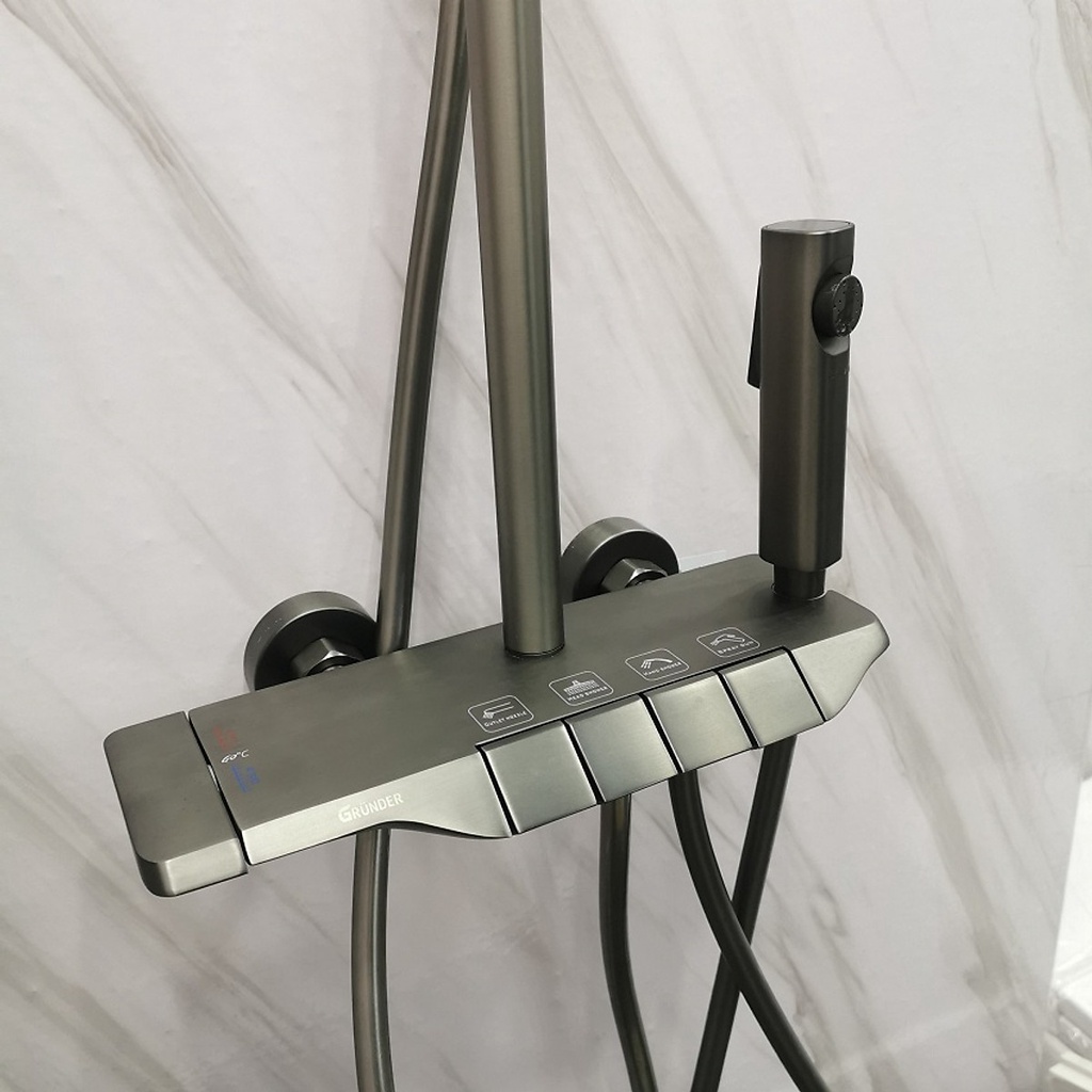 Bộ vòi sen tắm đứng nóng lạnh Schmidt Inox 304 cao cấp phun nano xám nhập khẩu chính hãng-Hàng Cao Cấp
