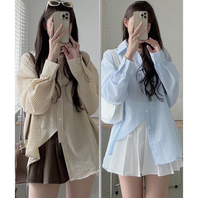 Áo Sơ Mi Kẻ Sọc Phom Rộng Tà Lệch M5001-Teen 888