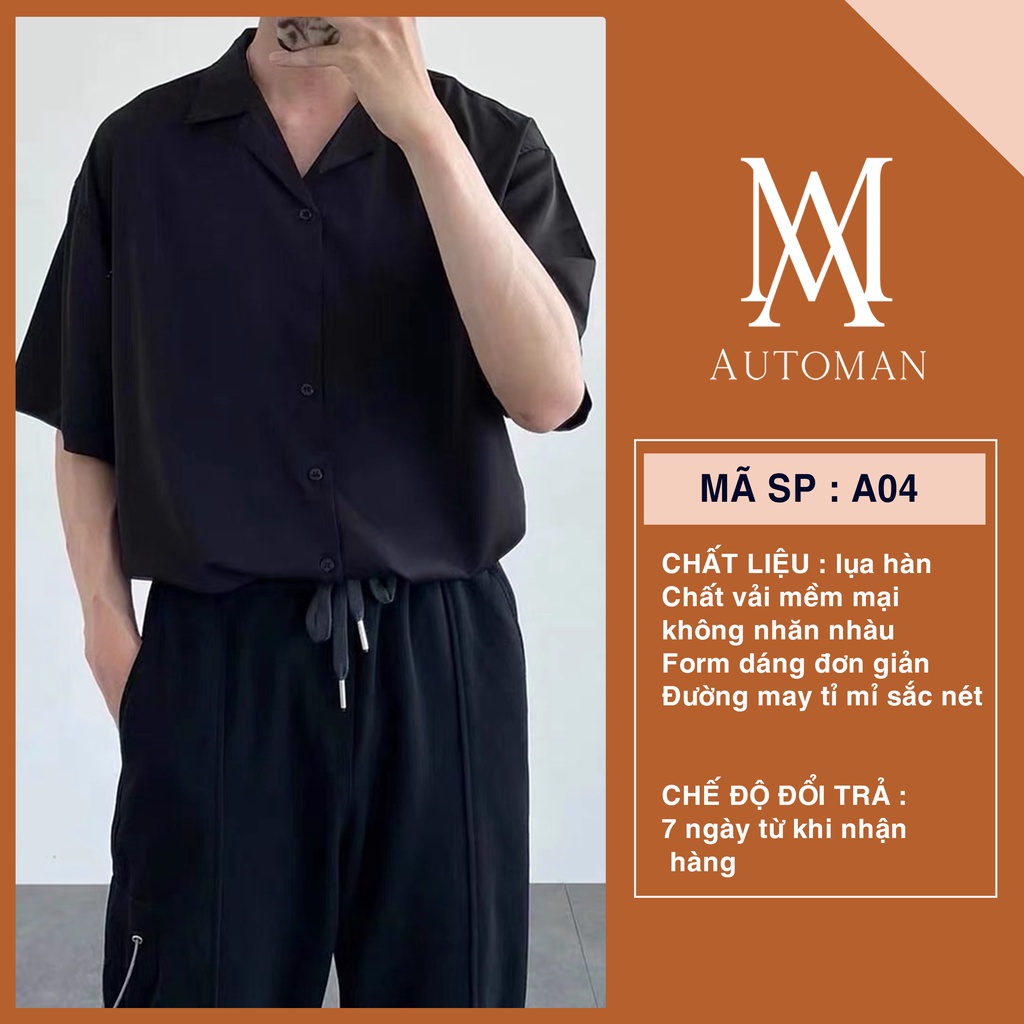 Áo sơ mi ngắn tay nam nữ form rộng cổ vest unisex tay lỡ chất vải đũi cao cấp chống nhăn AUTOMAN A04