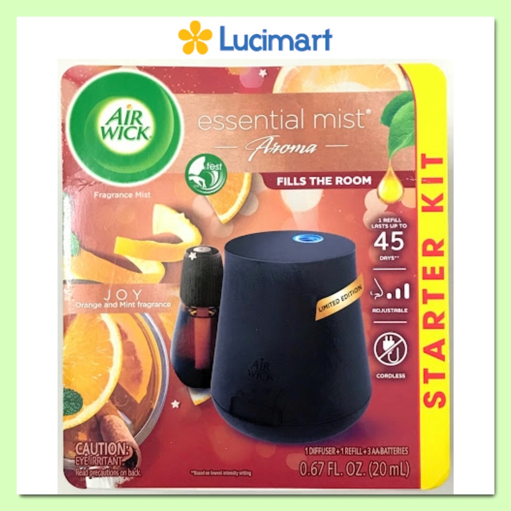 Máy xông tinh dầu dùng Pin Air Wick Essential Mist nhiều hương tinh dầu [Hàng Mỹ]