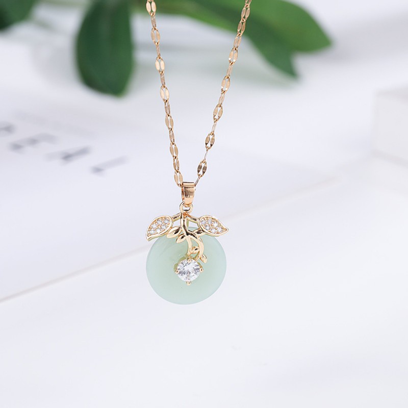 Dây Chuyền Mặt Đá Nhân Tạo Màu Xanh Titan Ko Đen TT 3331