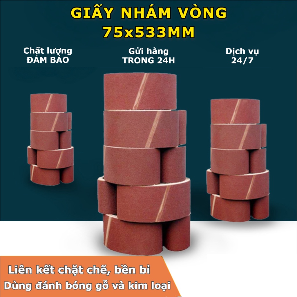 Giấy nhám vòng 75x533 mm đánh bóng gỗ, kim loại nhiều độ nhám