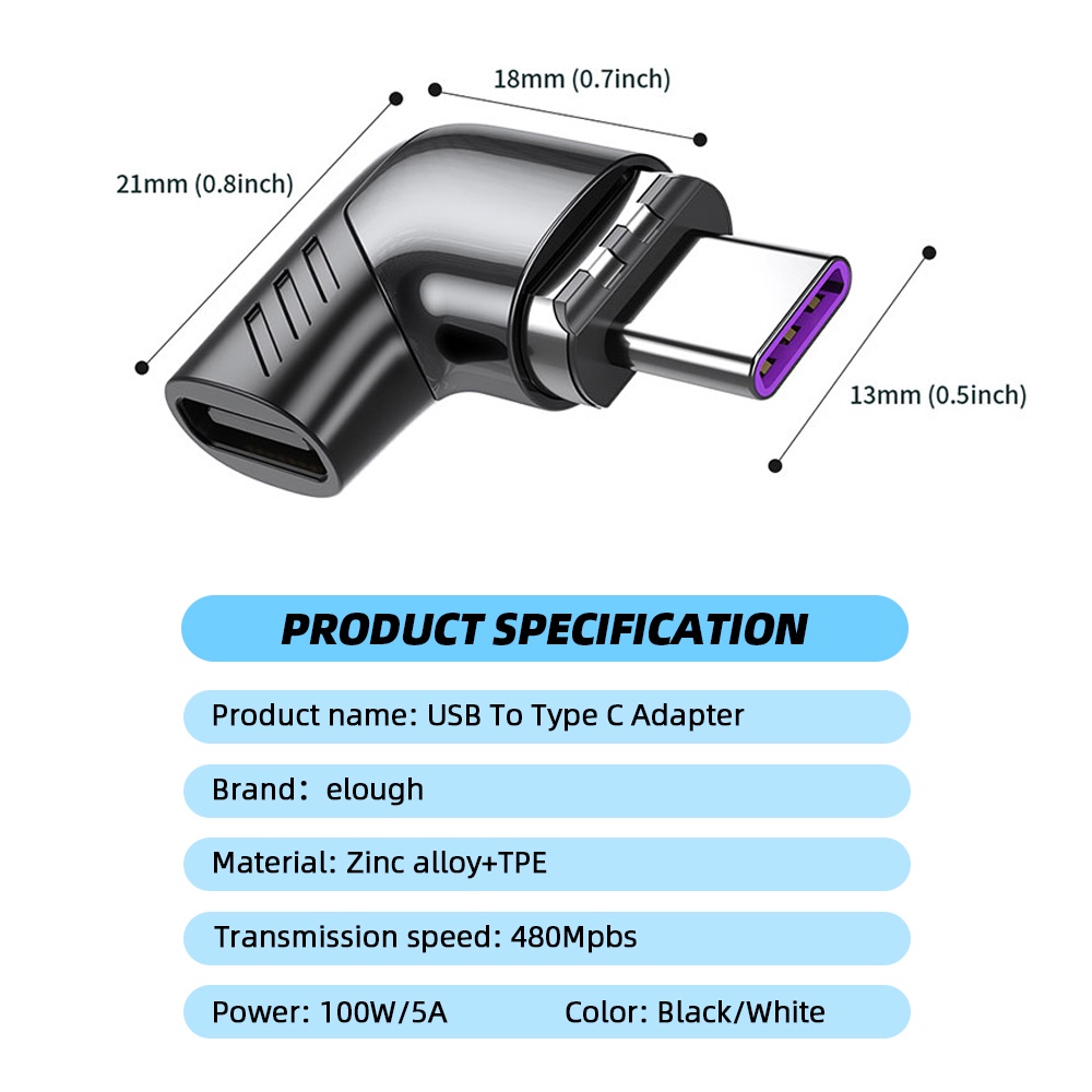 Đầu Chuyển Đổi Từ Tính 120W USB C Sang Type C Góc 90 Độ Tiện Dụng