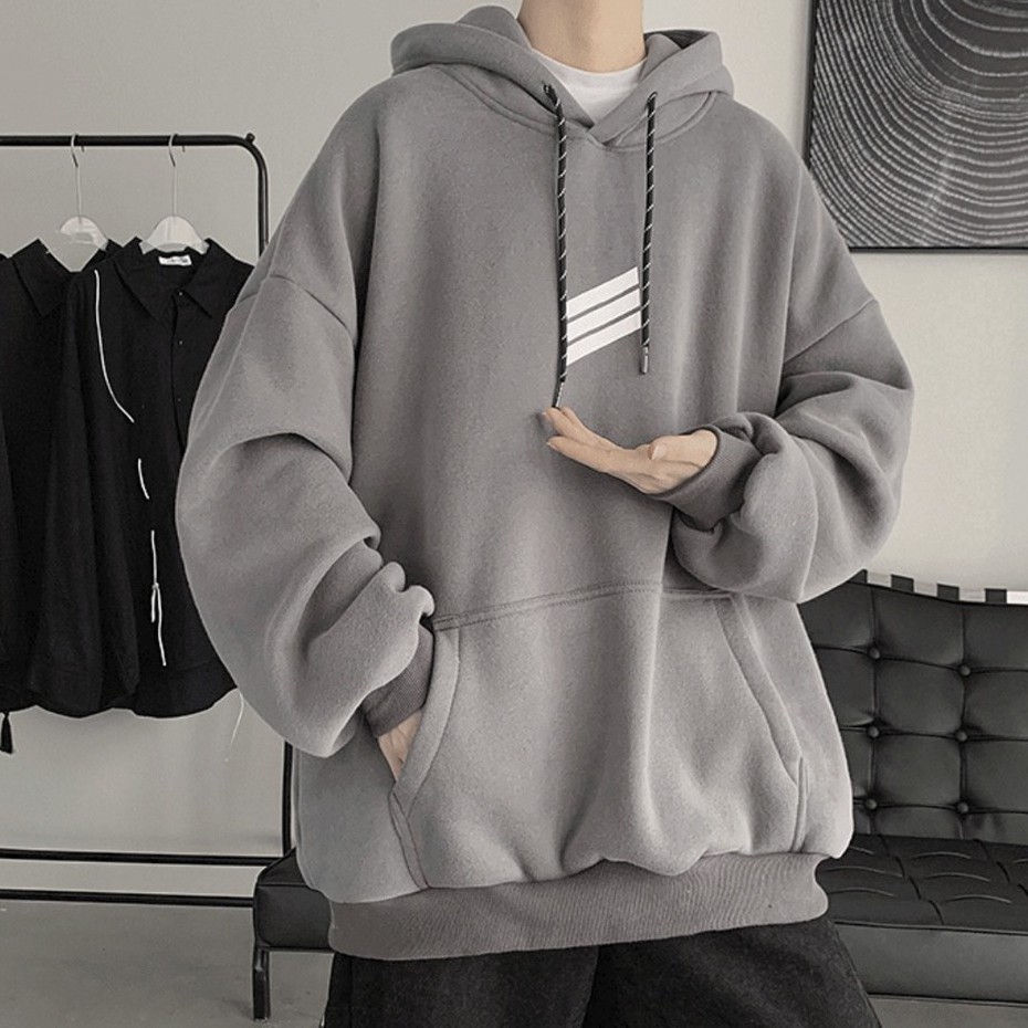 Áo hoodie nỉ bông siêu dày form rộng sọc ngang ngực nam nữ mặc đều đẹp