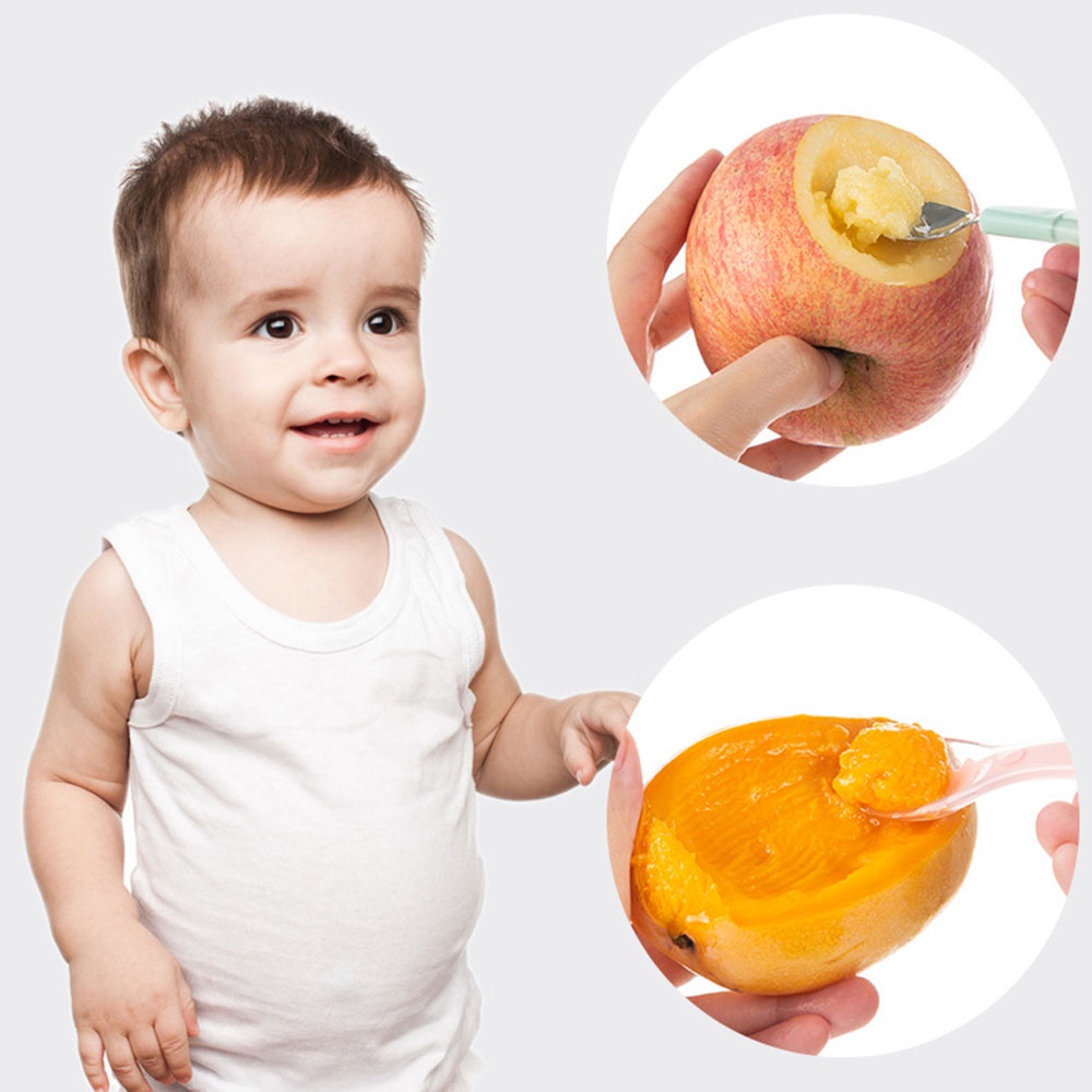 Muỗng ăn trái cây hai đầu bằng silica gel chống trượt kiểu hoạt hình dễ thương cho bé