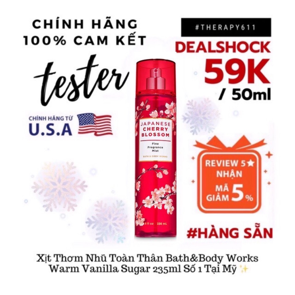 [𝗦𝗔𝗟𝗘]..::✨Mẫu Thử Xịt Thơm Toàn Thân Bath and Body Works Japanese Cherry Blossom 250ml✨::..