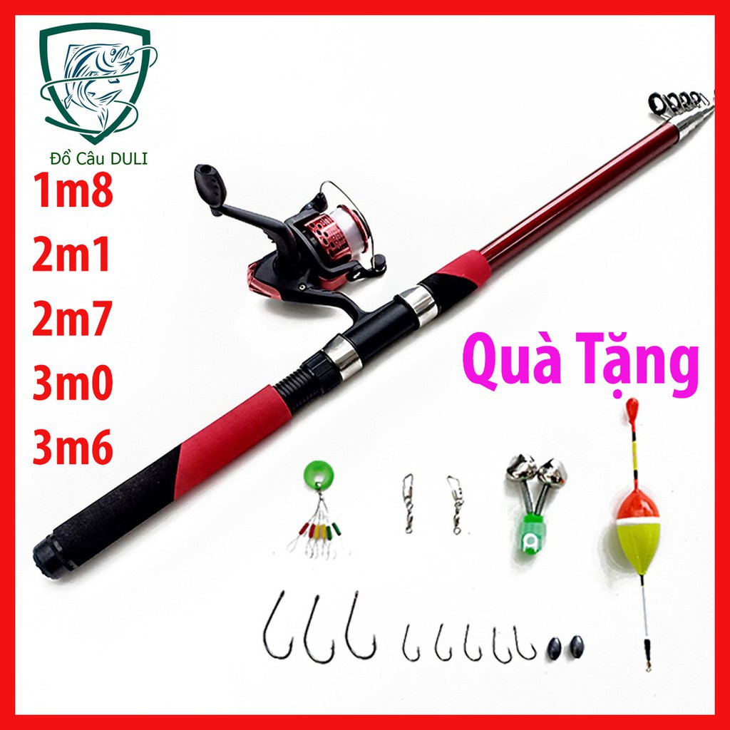 Bộ Cần Câu Máy Rút Cacbon Đỏ Đủ Size 1m8, 2m1, 2m4 2m7 kangh