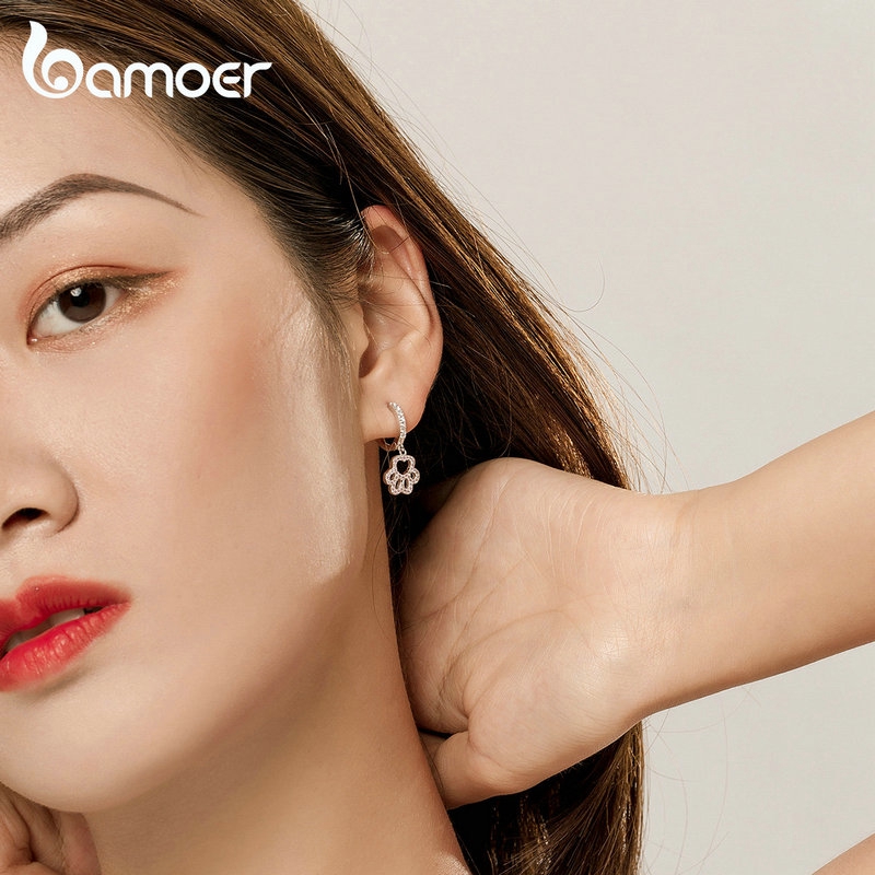 Hoa tai Bamoer SCE771 bằng bạc 925 thiết kế hình chân cún đính đá xinh xắn cho nữ