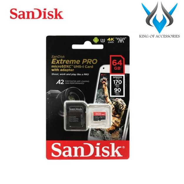 Thẻ Nhớ MicroSDXC SanDisk Extreme Pro V30 U3 4K A2 64GB R170MB/s W90MB/s (Đen đỏ)