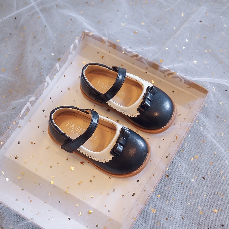 Giày búp bê cho bé gái giày cho bé đế mềm quai dán và gắn nơ dễ thương