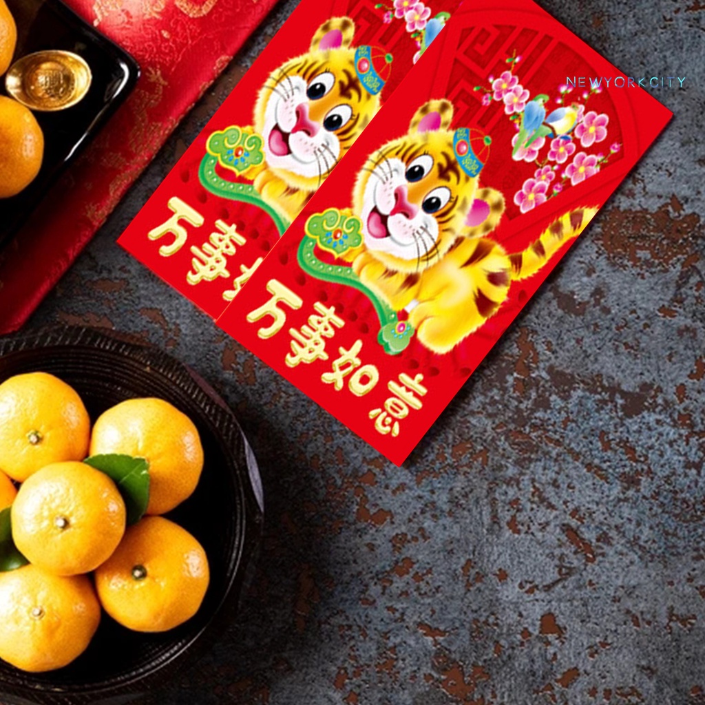 Set 12 túi đựng tiền giấy họa tiết hổ dễ thương cho lễ hội mùa xuân năm mới 2022