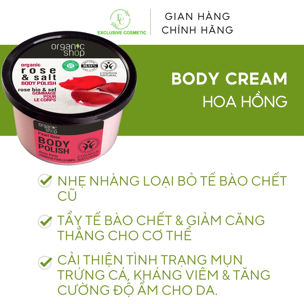 Tẩy tế bào chết toàn thân Organic Shop Body Scrub Rose Pearl 250ml