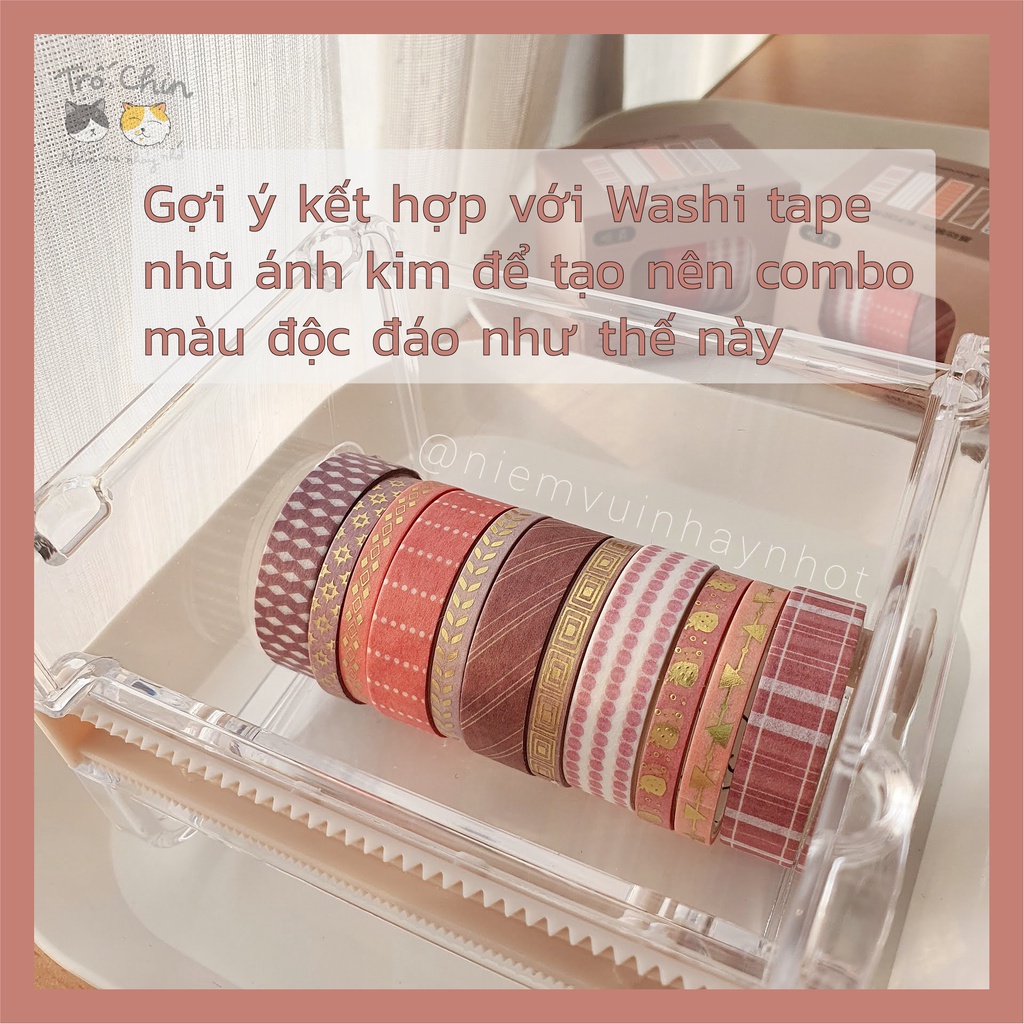 [ẢNH THẬT] [LOẠI MÀU 5-8] Hộp 5 cuộn Washi tape Băng dính dán nhiều họa tiết nhiều màu Masking tape (1cm*2m)