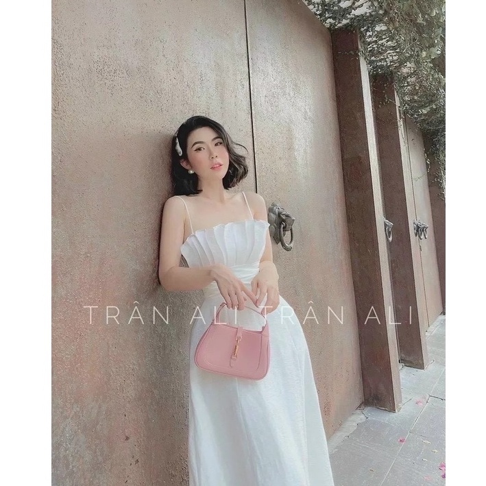 Đầm váy nữ 2 dây xếp li ngực ( có mút ) dáng thân dài 2 màu tôn dáng trẻ trung sang trọng thanh lịch siêu xinh