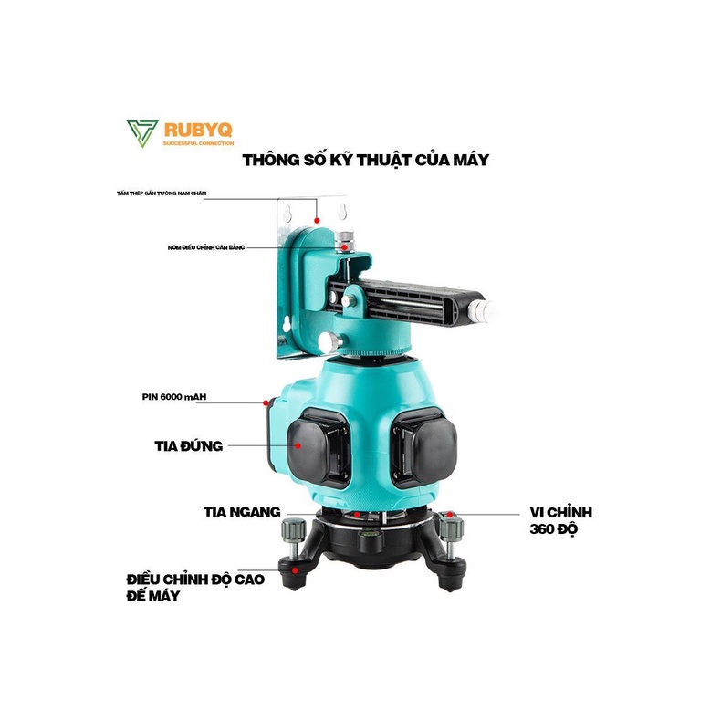 Máy Cân Bằng Laze Cao Cấp Siêu Sáng 12 tia Xanh RUBYQ RB 666-Tặng kèm chân 1m2