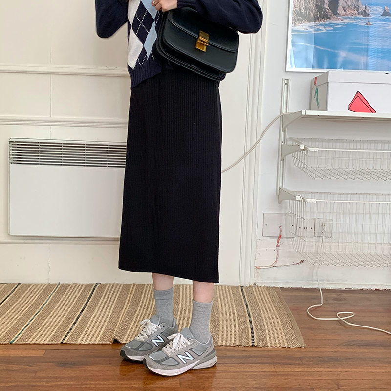 283601 |Màu Đen| Chân Váy Lửng Dệt Kim Co Giãn Thời Trang Dành Cho Nữ