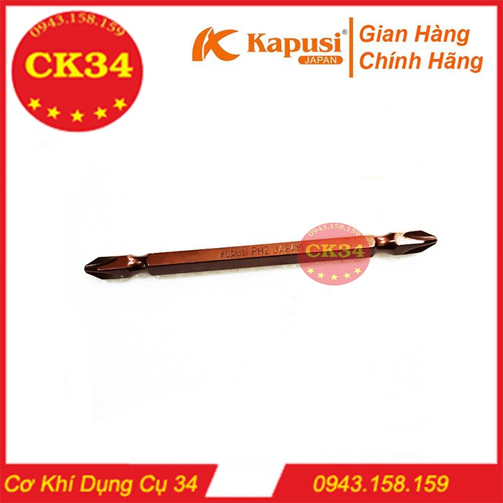 Bộ 10 mũi vít thép Nhật S2 Kapusi PH2 dài 100mm, mũi bắt vít công nghiệp 2 đầu 4 cạnh bake nam châm vĩnh cửu PH2x10mm