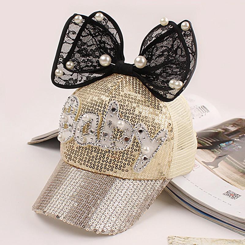 Mũ lưỡi trai phối lưới đính nơ đáng yêu cho bé