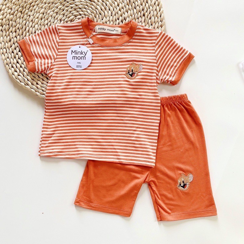 Bộ Cộc Tay Thun Lạnh Kẻ Ngang Thêu Mặt Thú Hàng MINKY MOM Túi Zip Siêu Đẹp Cho Bé