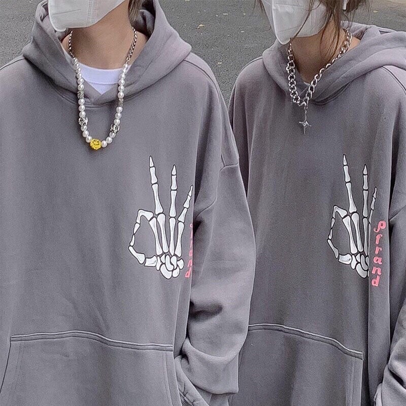 Áo nỉ mũ hoodie đôi nam/nữ bàn tay xương cá tính