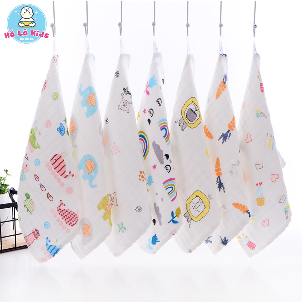 Khăn Xô 6 Lớp cho bé khăn sữa họa tiết đáng yêu, ngộ nghĩnh 25 x 25 cm Hồ Lô Kids