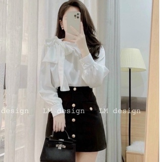 Áo sơ mi thắt nơ lệch siêu xinh