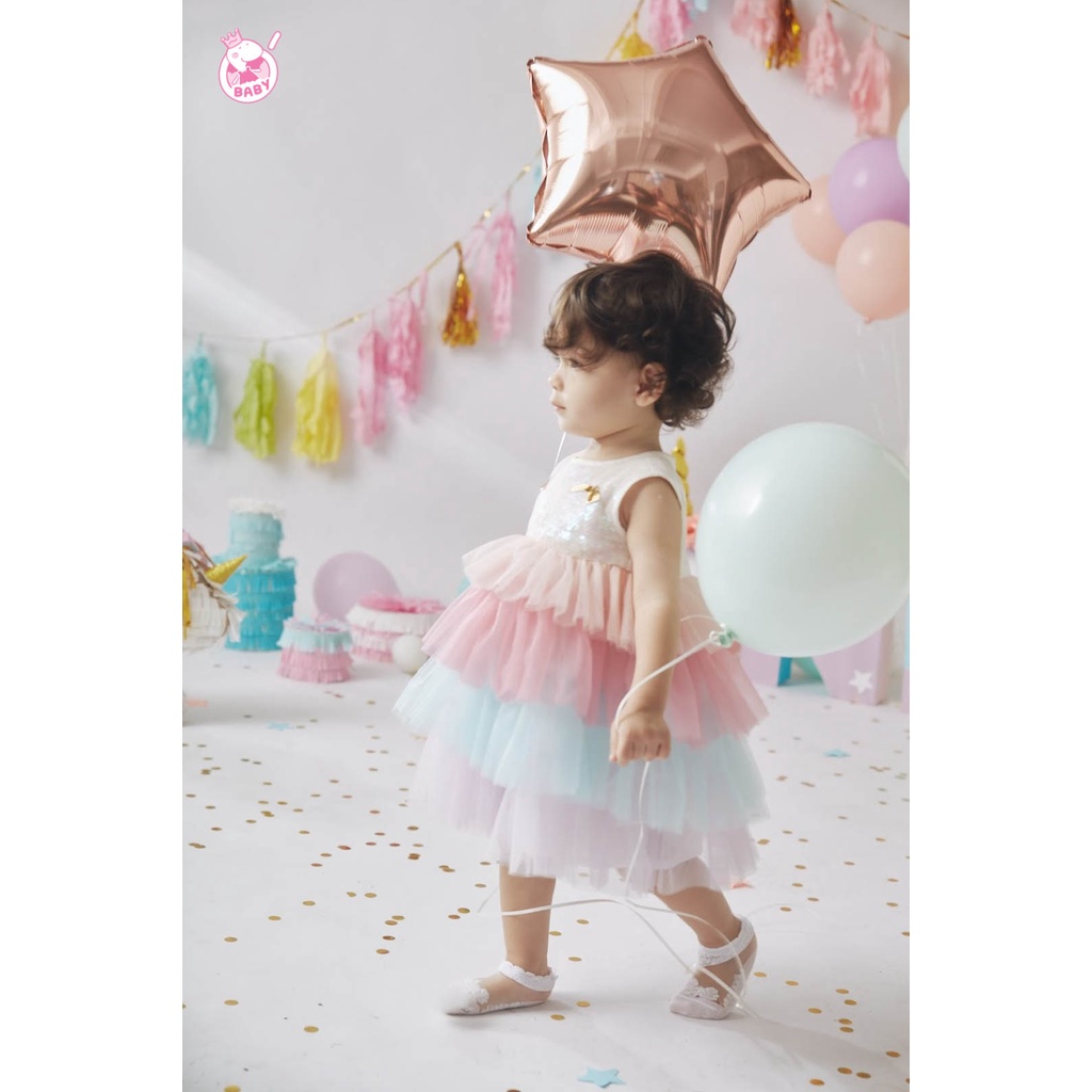 Váy công chúa Kỳ Lân Unicorn cho bé sơ sinh, 3 tầng voan mềm điệu đà diện sinh nhật, đầy tháng, thôi nôi