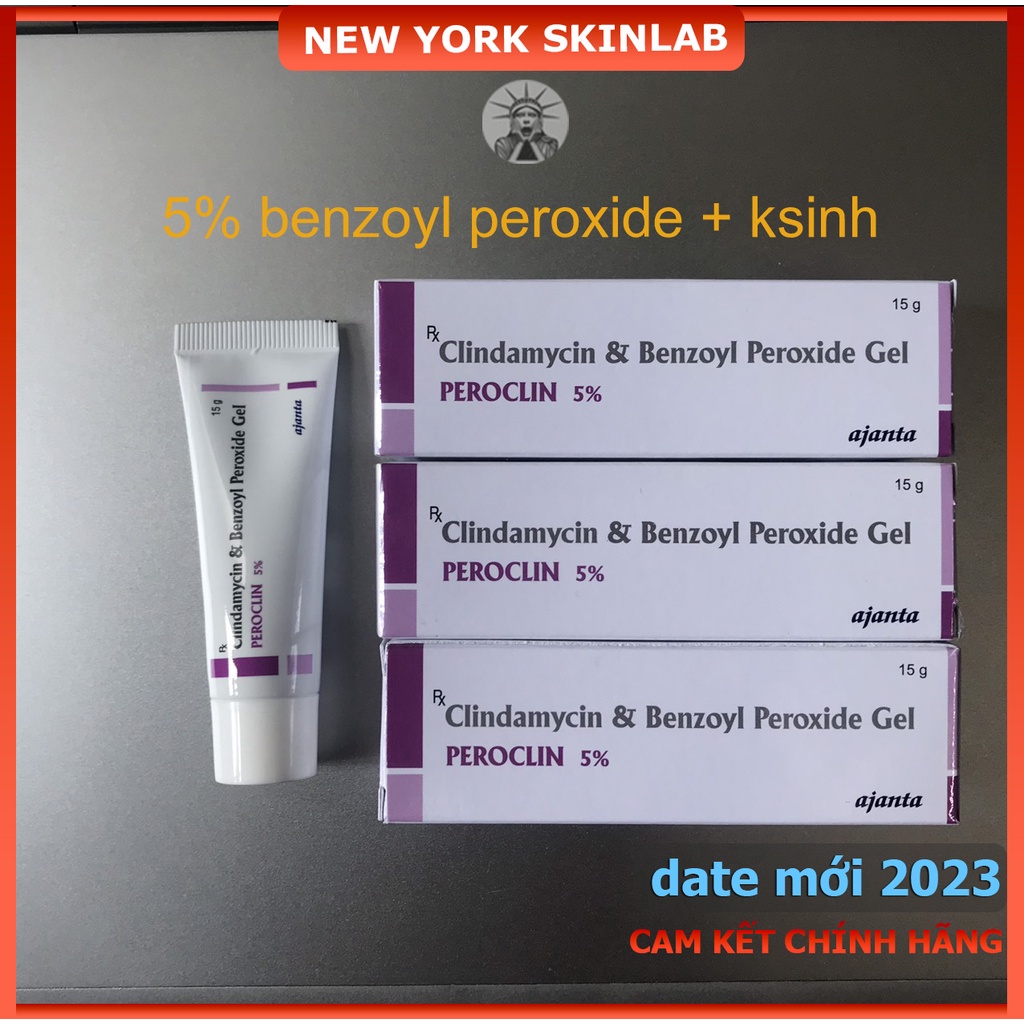 Chấm mụn Peroclin gel (15g) 5% benzoyl peroxide + clin.da.my.ci, giảm mụn, hết mụn sưng viêm nhanh