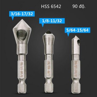 BỘ 3 MŨI DOA LỖ KIM LOẠI HSS 6542 ĐẦU NÓN LỖ PHAY XIÊN 800