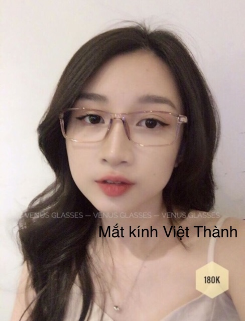 HCM Mắt Kính cận gọng dẻo vuông hồng trong suốt lắp được cận viễn loạn Gpolo