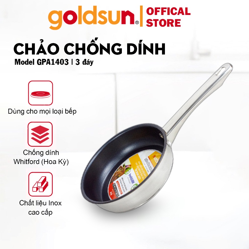 Chảo inox chống dính Goldsun GPA1403 đáy từ 3 lớp