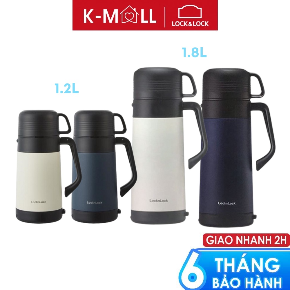 Bình giữ nhiệt cỡ đại LocknLock Easy Outdoor Vacuum LHC1484 (1,2L) LHC1485 (1,8L) quai xách, nắp làm cốc nước - K-MALL