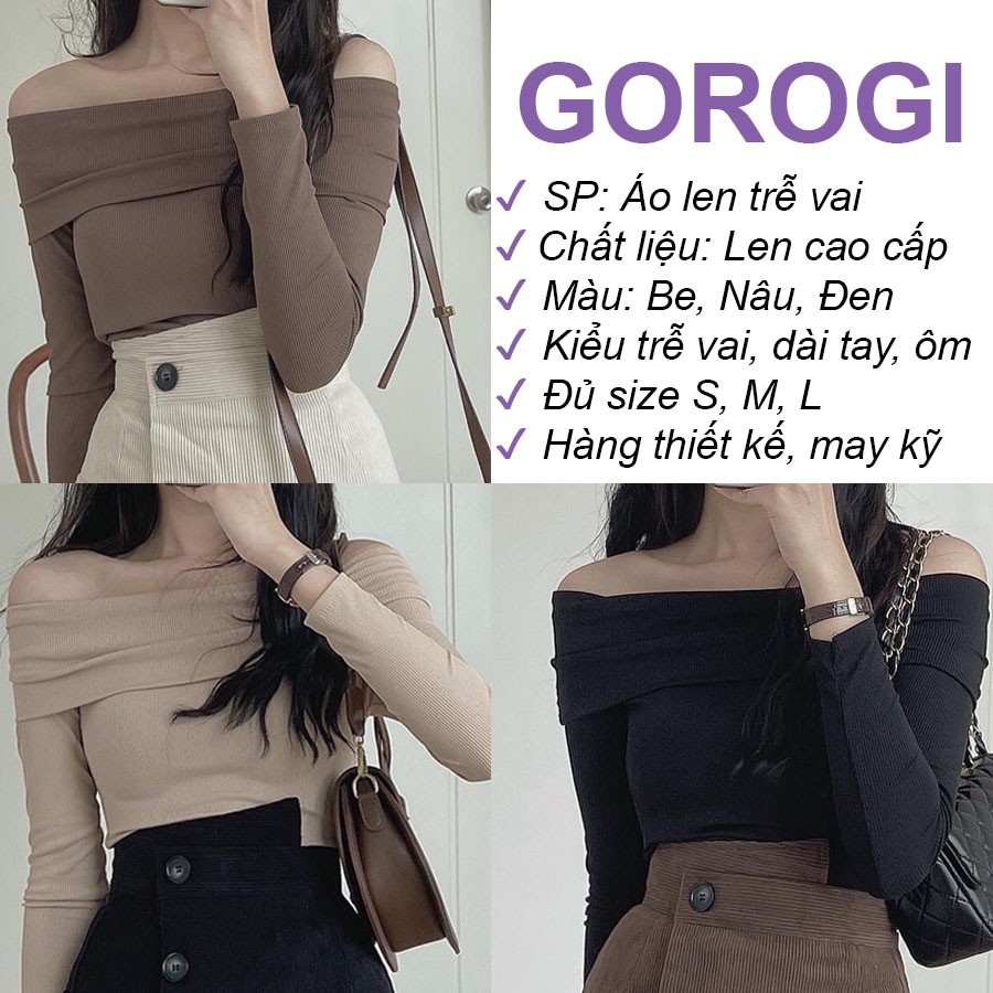 Áo len nữ trễ vai kiểu hàn quốc GOROGI, áo len tăm cao cấp mỏng dài tay sweater thiết kế | BigBuy360 - bigbuy360.vn