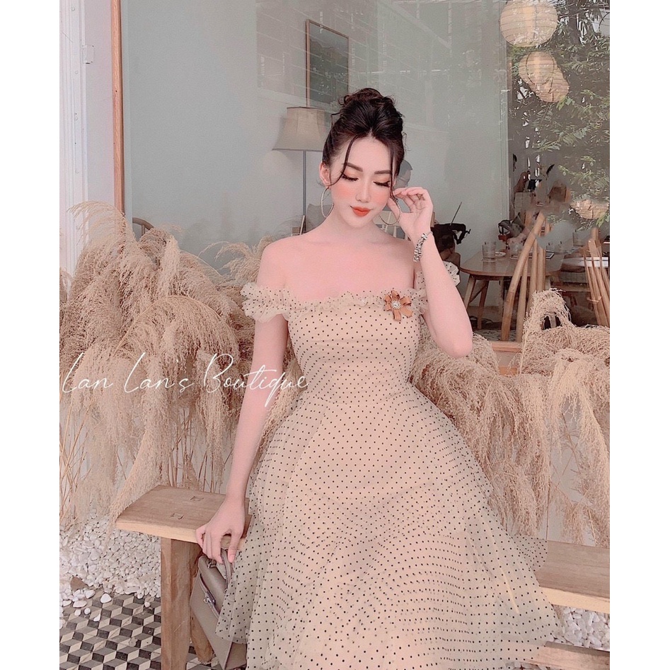 Đầm Nữ Thời Trang Mặc Đi Tiệc, Đầm Voan Chấm Bi Trễ Vai Váy Xếp Tầng Thời Trang Hàn Quốc ĐI Tiệc Sang Chảnh