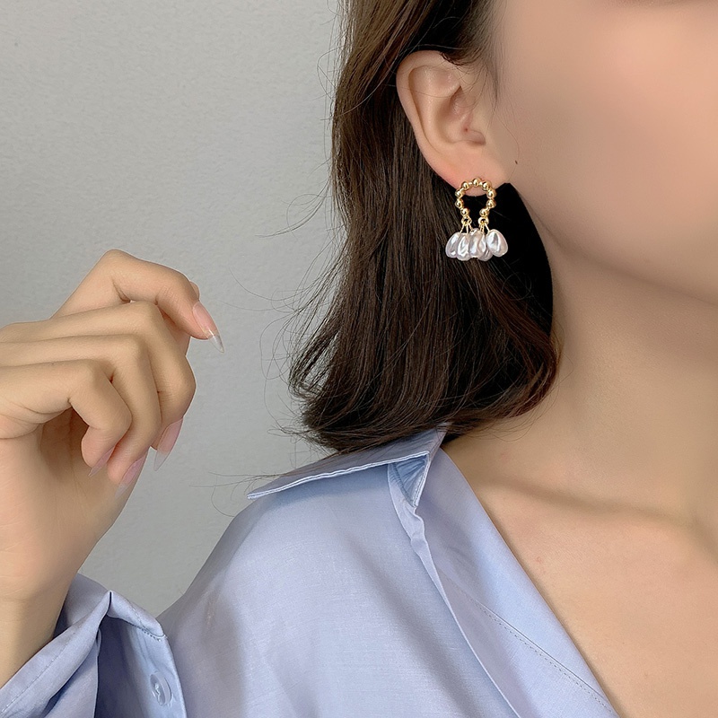 Khuyên tai đính ngọc phong cách Hàn Quốc thời trang cho nữ