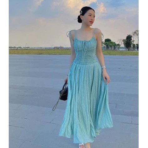 Đầm maxi đi biển đi chơi mẫu 2 dây nhún eo siêu xinh hot mùa hè 2022 - B008
