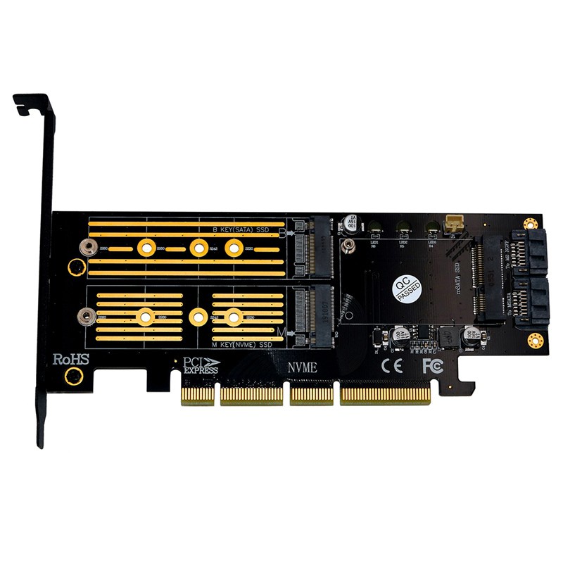 3 in 1 Msata and M.2 NVME SATA SSD to PCI-E 4X and SATA3 Adapter PCIE