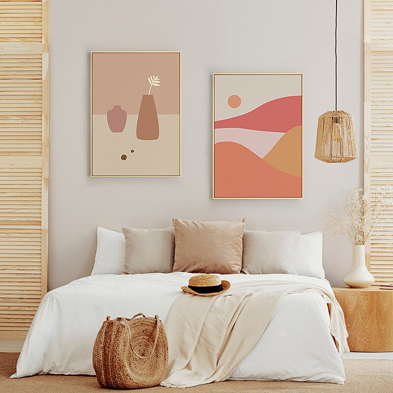 （Khung tranh gỗ rắn）Tóm tắt dòng tranh áp phích nghệ thuật tranh canvas mặt trời Boho phong cảnh tường nghệ thuật in hình ảnh hiện đại cho phòng khách trên tường trang trí nội thất