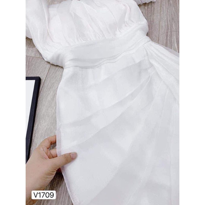 [VÁY ĐI TIỆC CAO CẤP] Váy trắng trễ vai bèo xếp ly tiểu thư - đầm thiết kế cao cấp | BigBuy360 - bigbuy360.vn