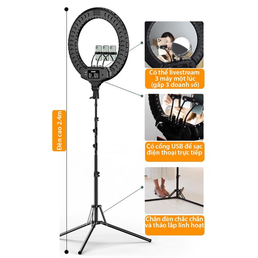 [CHÍNH HÃNG] Đèn Livestream 45cm (18”) điều khiển từ xa, kẹp 3 điện thoại | BigBuy360 - bigbuy360.vn