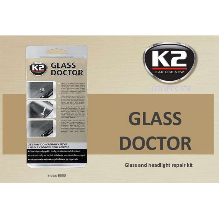 K2 Glass Doctor - bộ dụng cụ + keo hàn gắn sửa kính lái, kính chắn gió ô tô bị nứt mẻ