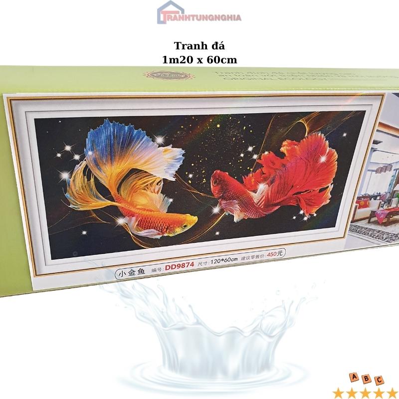 Tranh đính đá, tranh thêu chữ thập cá chép hóa rồng