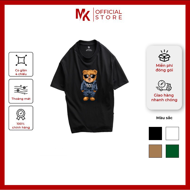 Áo thun local brand nam nữ unisex form rộng tay ngắn cổ tròn in hình Gấu kính đen có bigsize