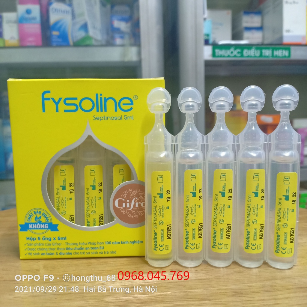 Nước muối sinh lý Fysoline Septinasal Pháp hộp 5 ống x 5ml màu vàng thumbnail